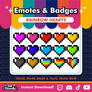 RAINBOW HEARTS - Twitch Emotes Badges 8 Bits ZELDA