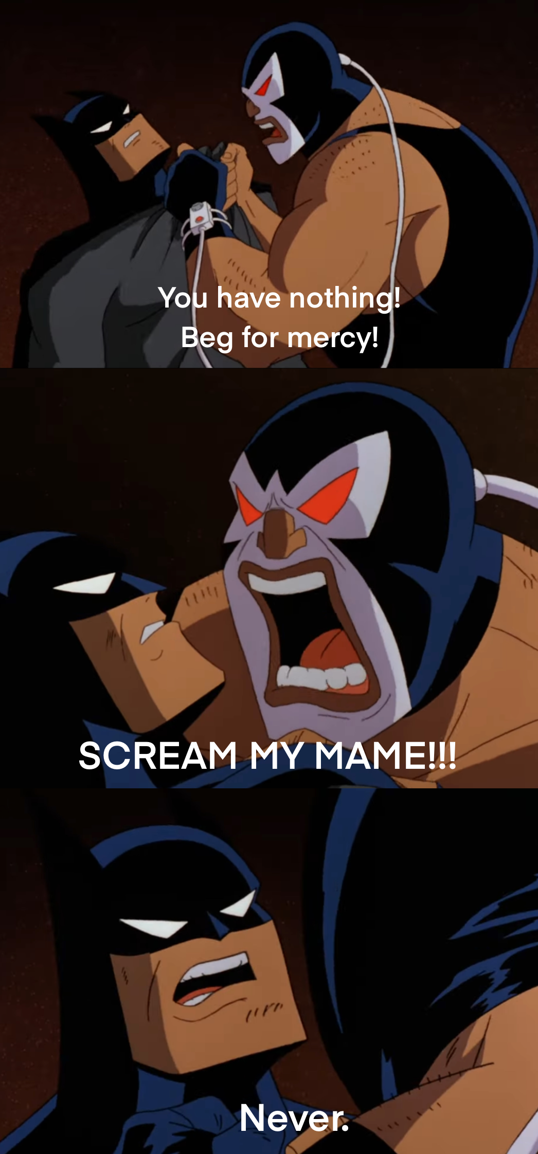 Batman says Never to Bane meme by MelSpyRose on DeviantArt