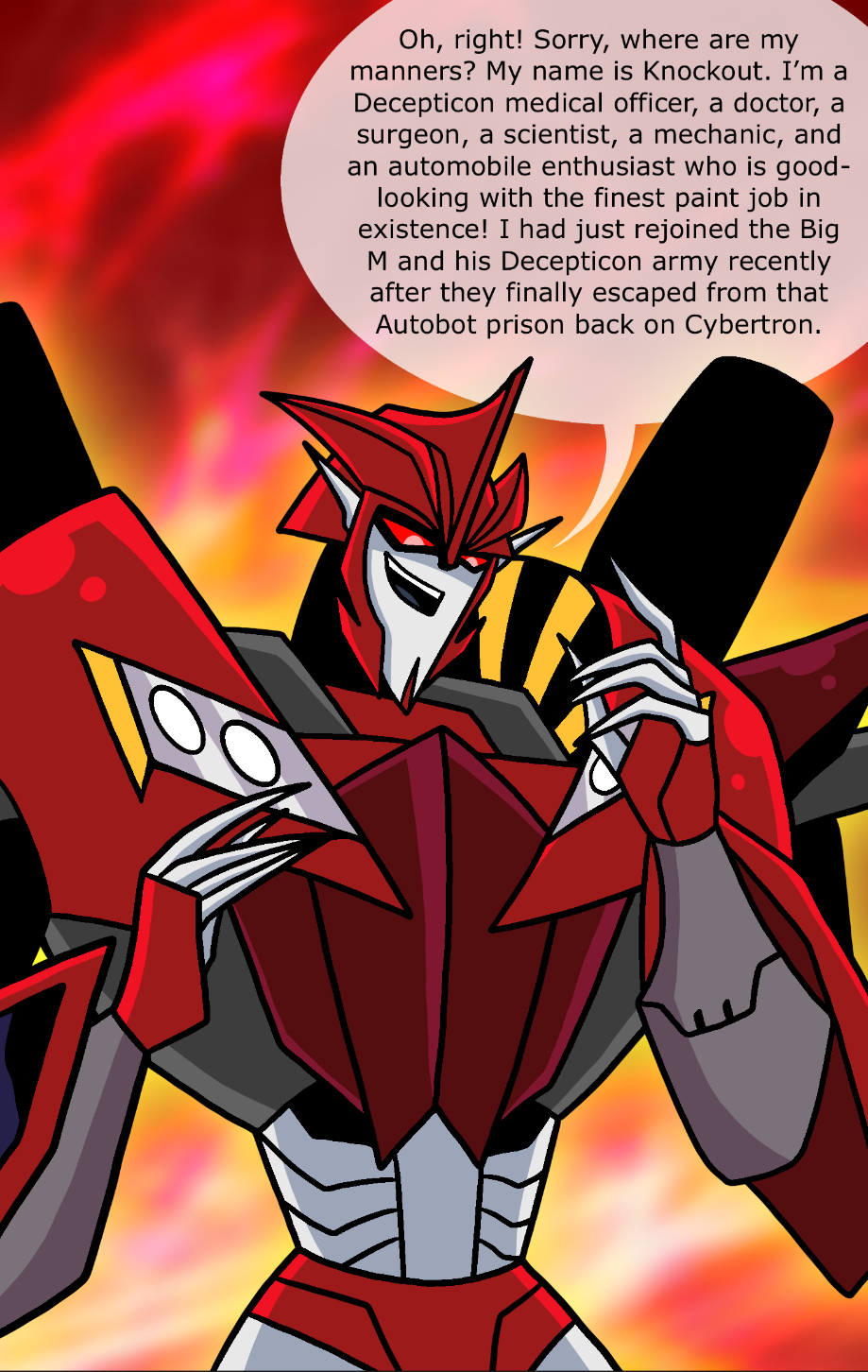 Tfp Rumble Fan TFA Knockout introduces himself by MelSpyRose on DeviantArt