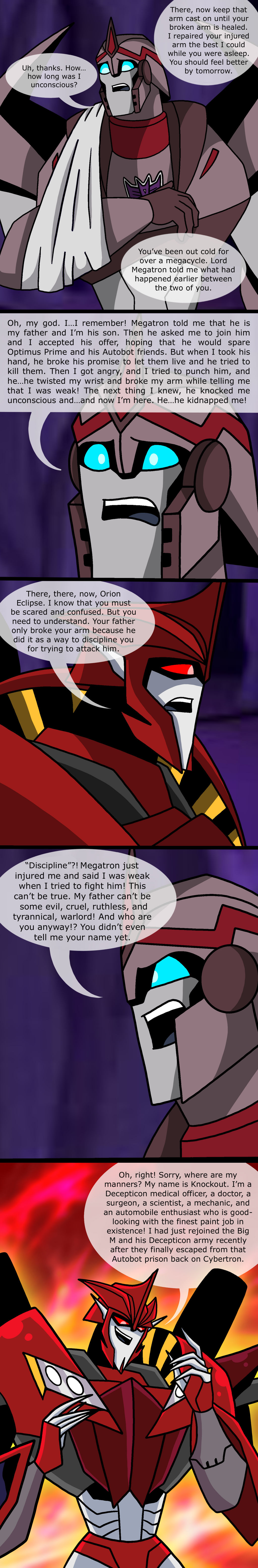 TFA Knockout gives Orion Eclipse an arm cast by MelSpyRose on DeviantArt