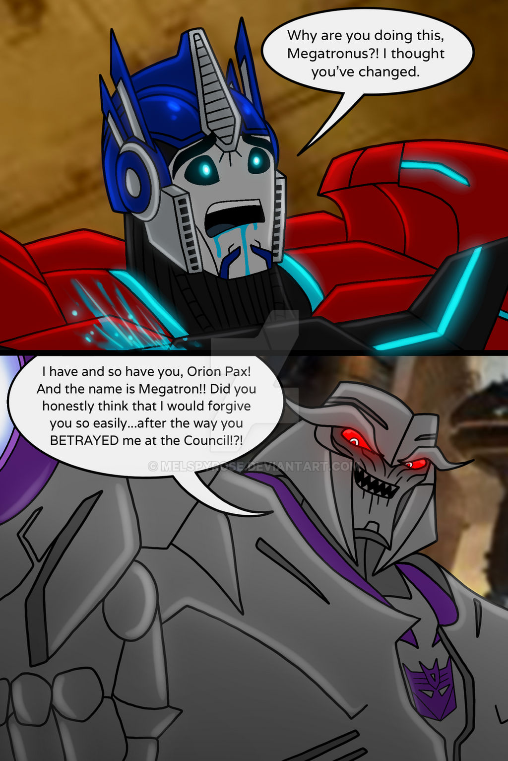 Megatron ready to kill Orion Pax by MelSpyRose on DeviantArt Megatron ready to kill Orion Pax by MelSpyRose on DeviantArt