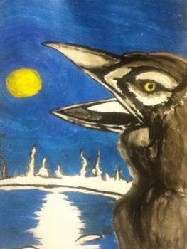 Mysterious Raven at night painting