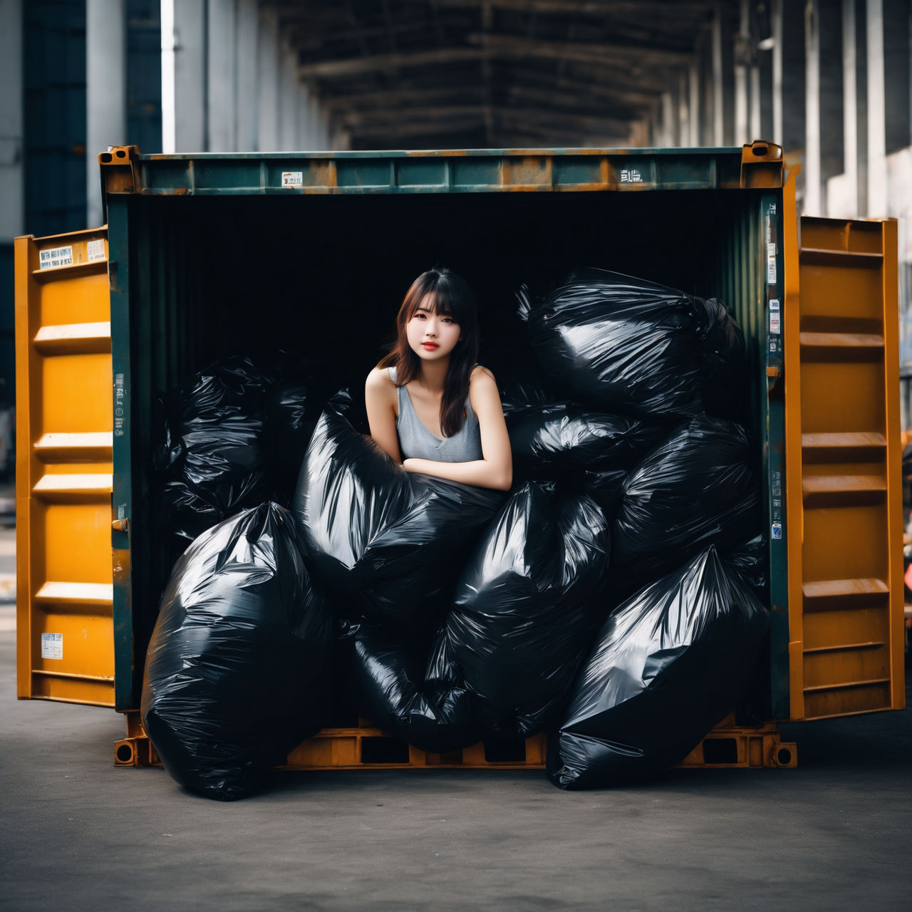 Girl in dumpster with trash bag 48 by gtbag on DeviantArt