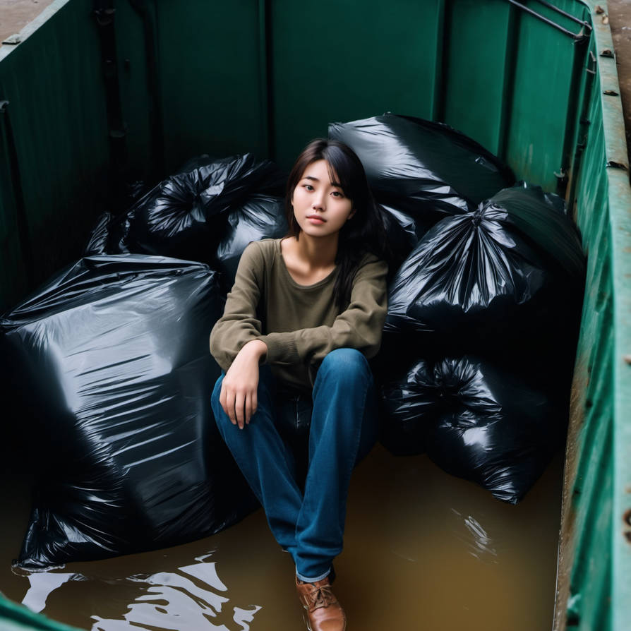Girl in dumpster with trash bag 130 by gtbag on DeviantArt