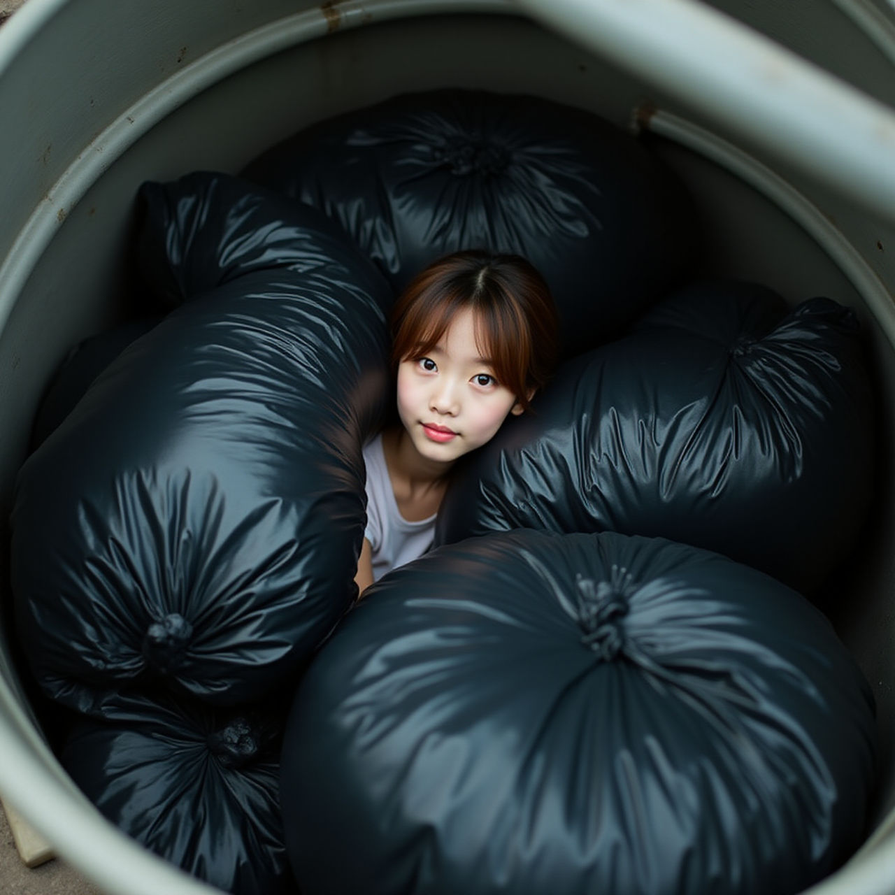 Girl in dumpster with trash bag 149 by gtbag on DeviantArt