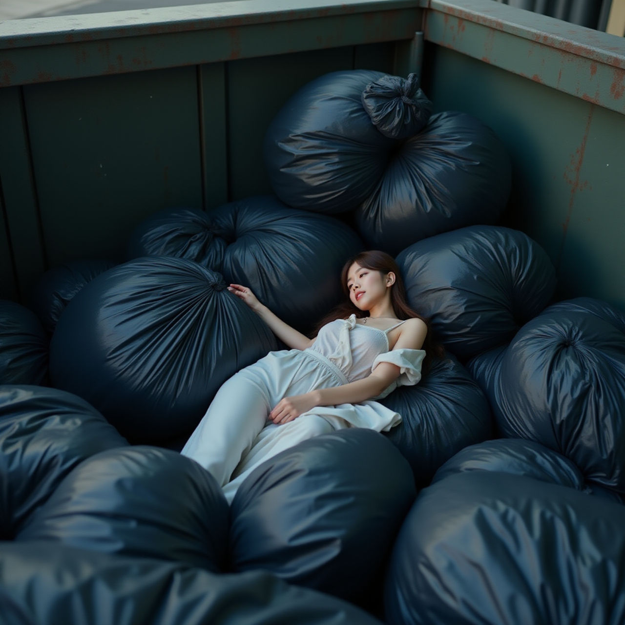Girl in dumpster with trash bag 165 by gtbag on DeviantArt