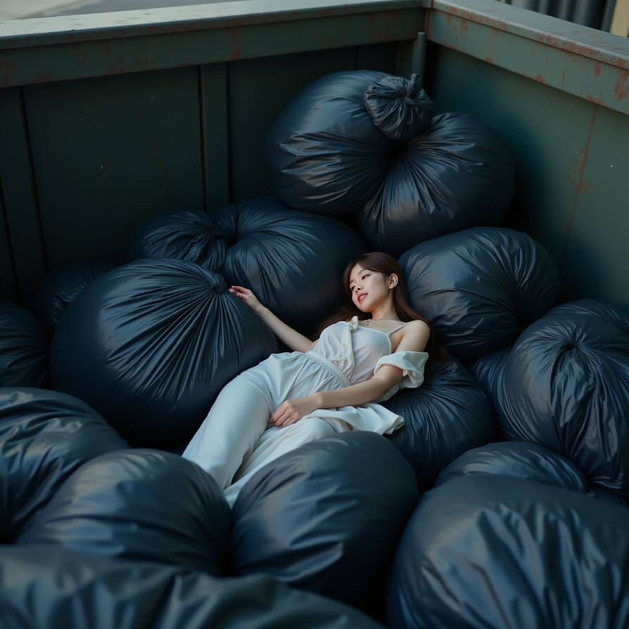 Girl in dumpster with trash bag 165 by gtbag on DeviantArt