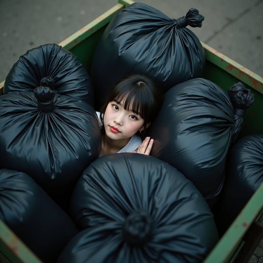 Girl in dumpster with trash bag 174 by gtbag on DeviantArt