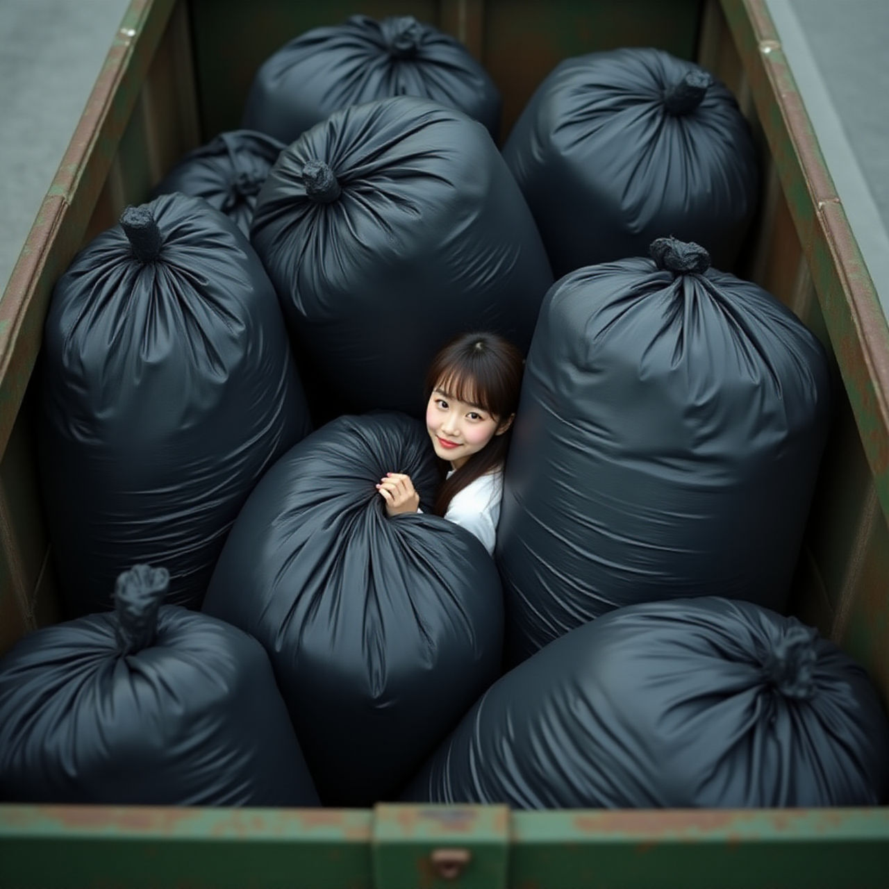 Girl in dumpster with trash bag 196 by gtbag on DeviantArt