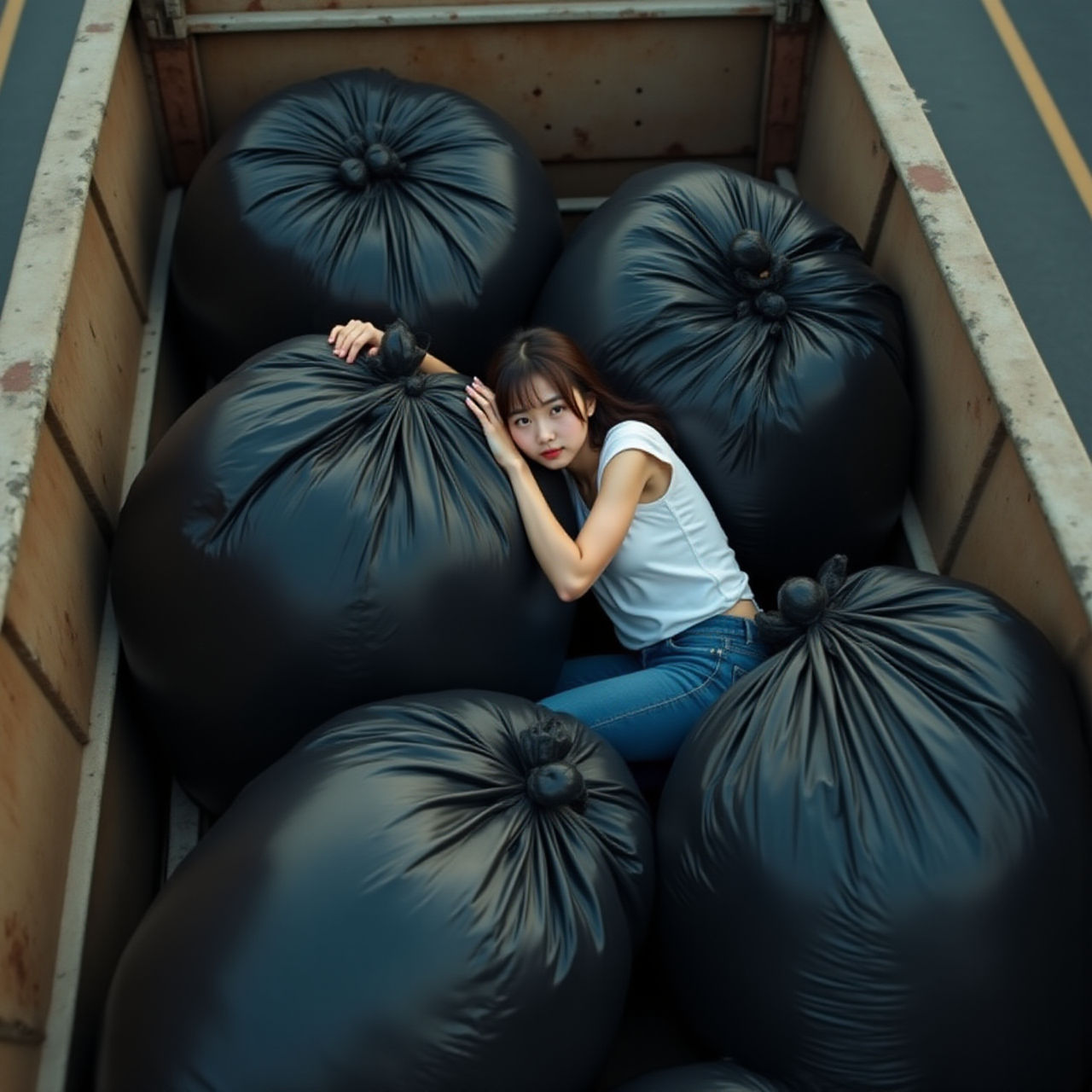 Girl in dumpster with trash bag 197 by gtbag on DeviantArt