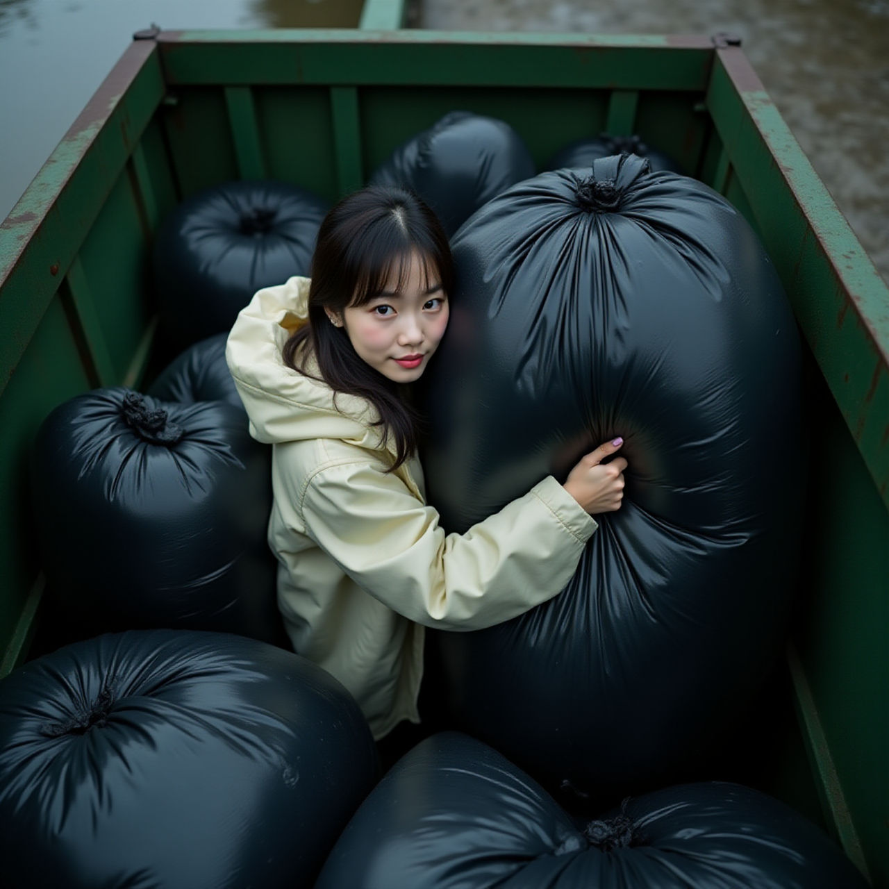 Girl in dumpster with trash bag 207 by gtbag on DeviantArt
