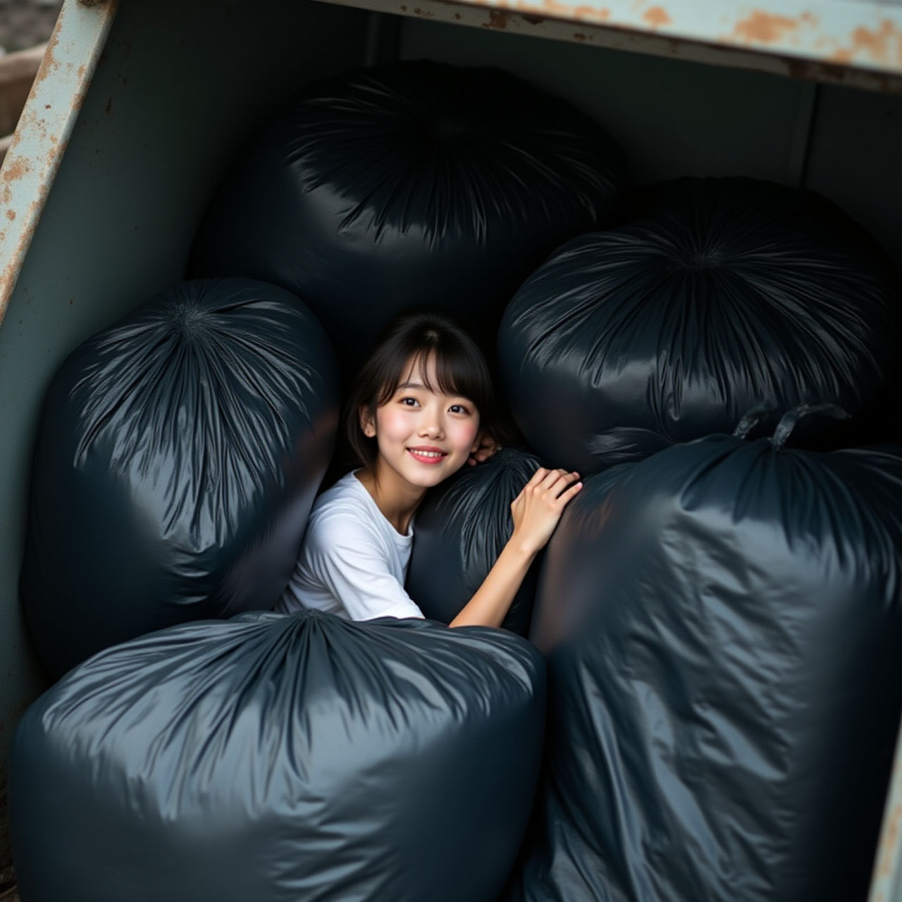 Girl in dumpster with trash bag 223 by gtbag on DeviantArt