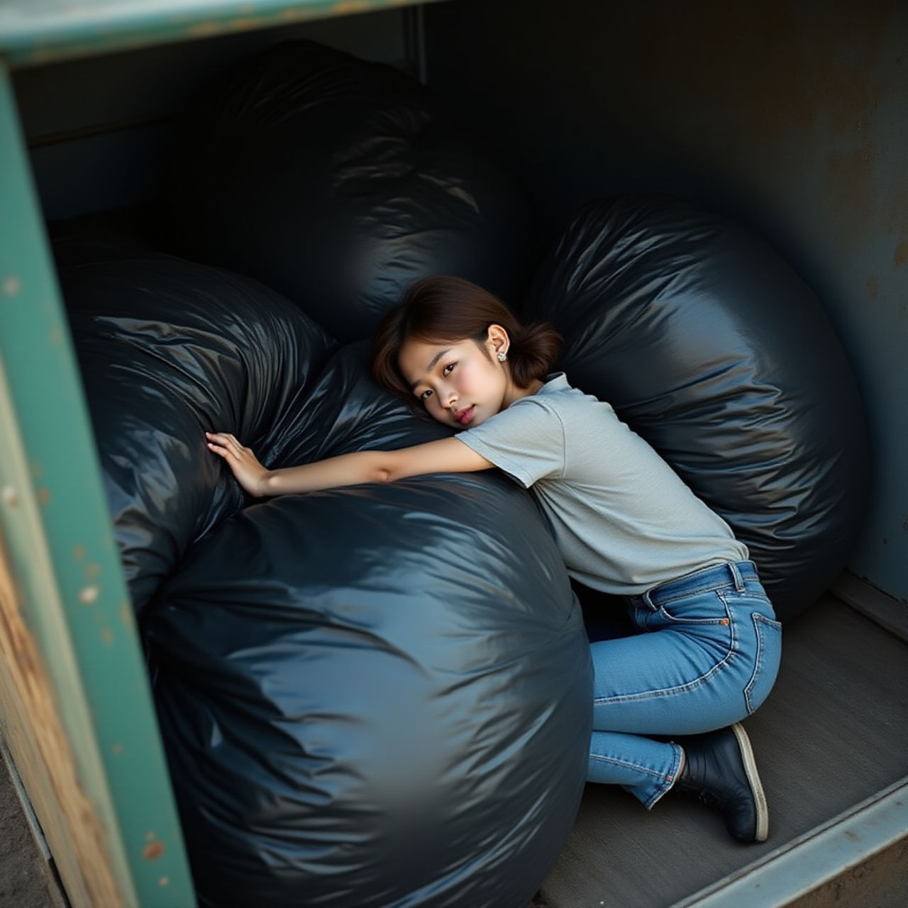 Girl in dumpster with trash bag 225 by gtbag on DeviantArt