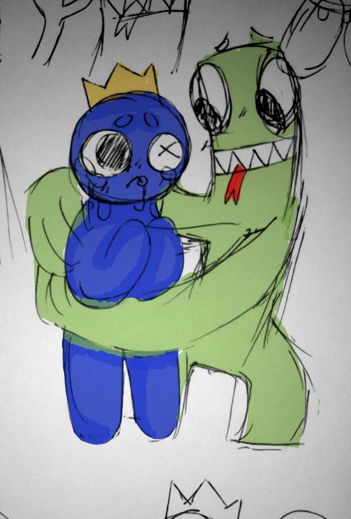 Blue x Green. What's Red up to? Rainbow friends. Comics drawing