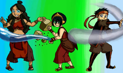 Aang , Toph, and Katara