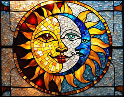 Stained glass Sun and Moon in mosaic form