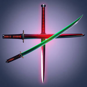 Red blue green katana