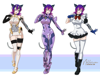 Commission  - Cyborg Cat Girl OC 3 costumes