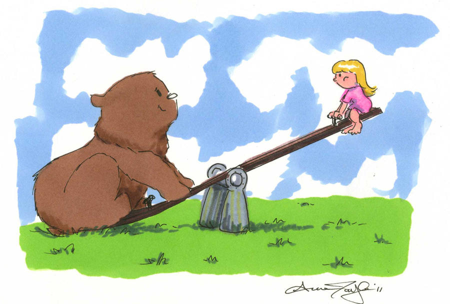 Bear and Girl see saw