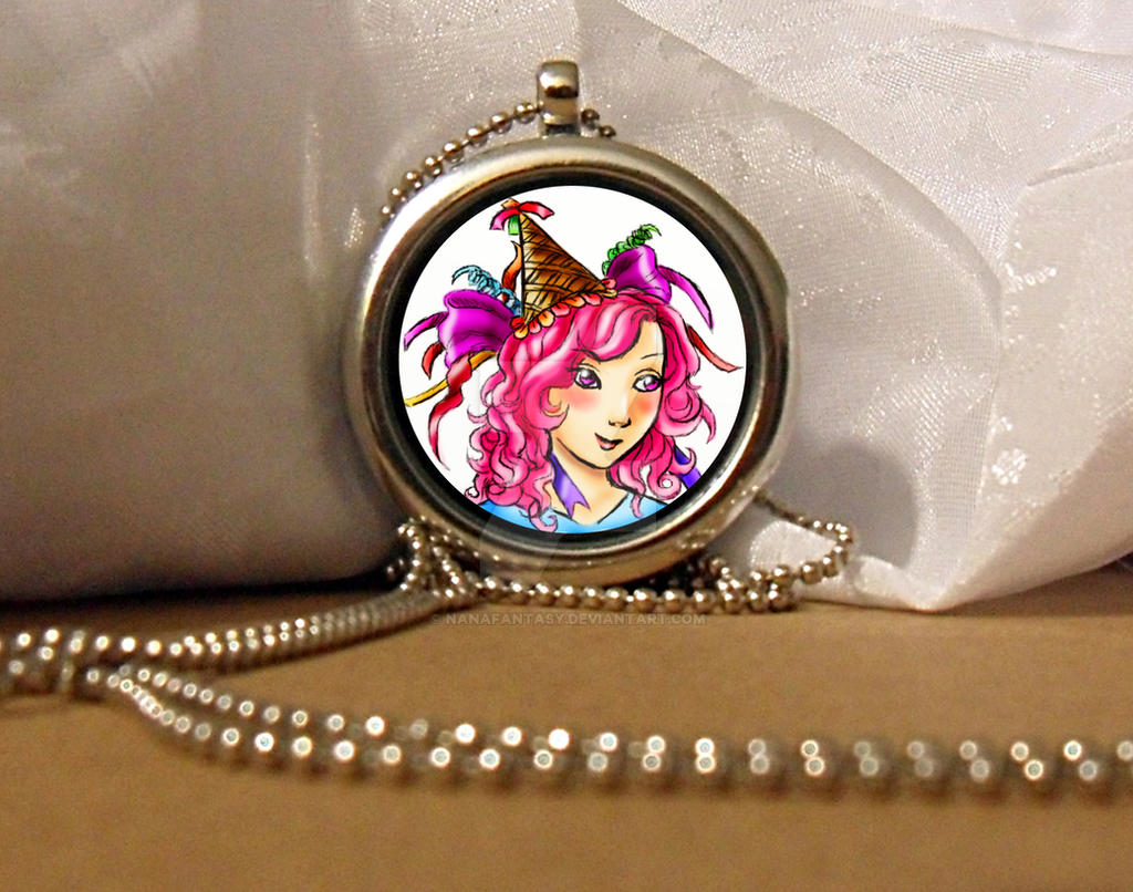 Pretty Pink Hair Party Girl Locket Neckalce