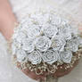 White and Gold Beaded Rose Wedding Bouquet