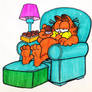 Garfield tranquilo comiendo