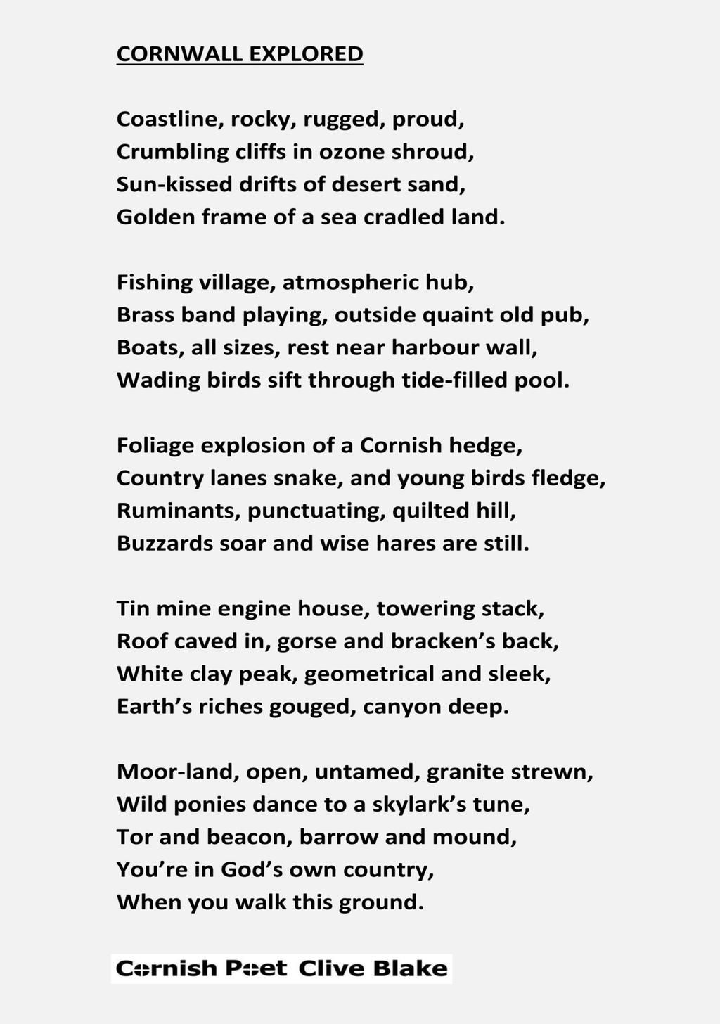 Cornish Poem: Cornwall Explored -Cornish Poetry