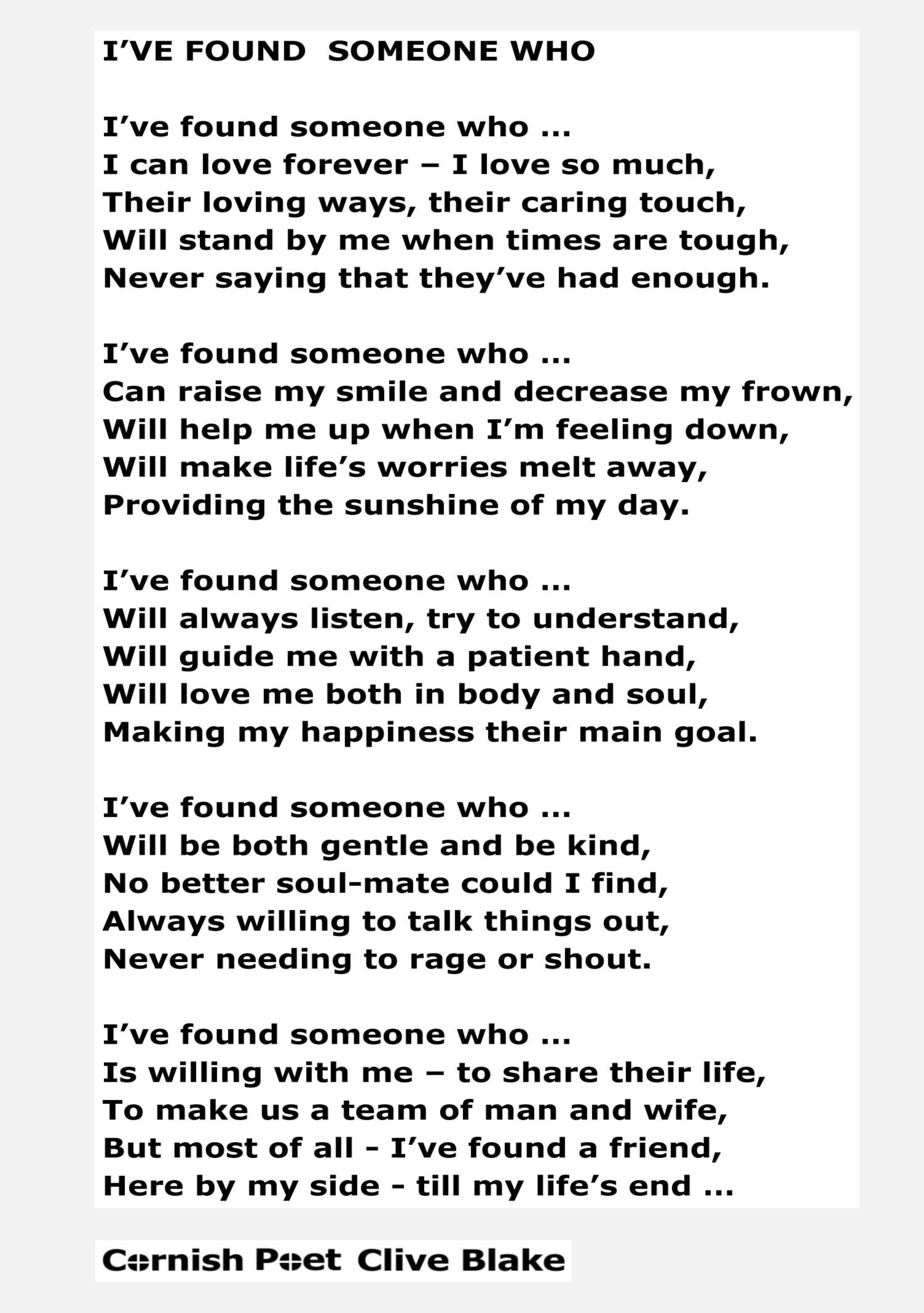 Wedding Poem: I've Found Someone -Wedding Poetry by CliveBlake