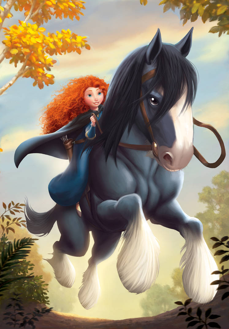 Лошадки принцессы. Мерида и Ангус. Мерида принцесса на лошади. Ангус Храбрая сердцем.