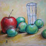 Still life with apples and a glass of water