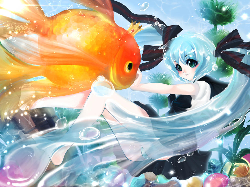Fanart - Bottle Miku with King Goldfish by TashaChan on DeviantArt
