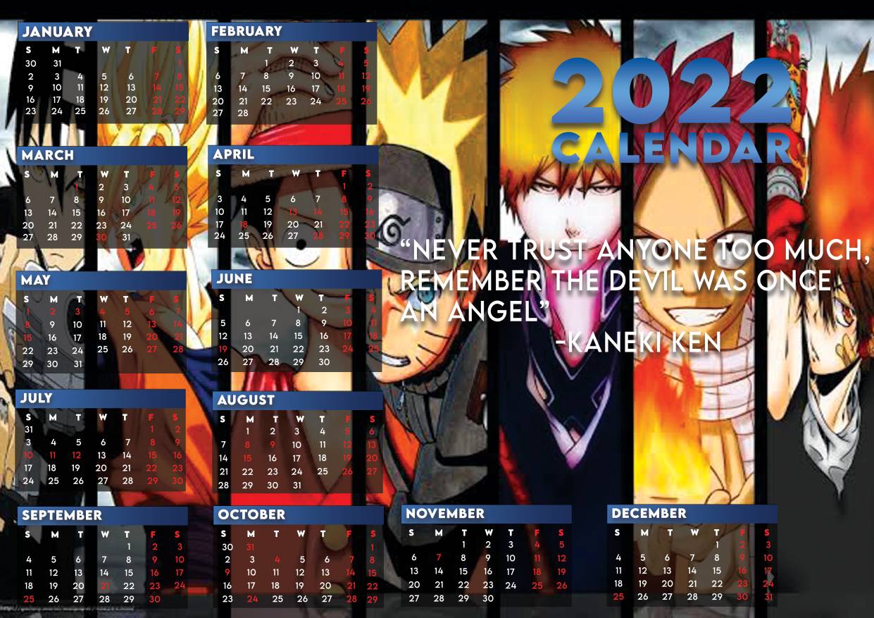 Anime themed calendar 2022 (2nd) by BengalSonic3011 on DeviantArt