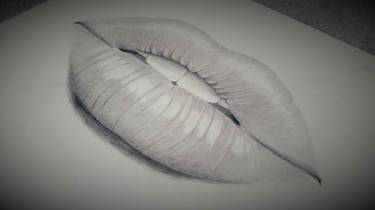 Pencil drawing of lips - different perspective