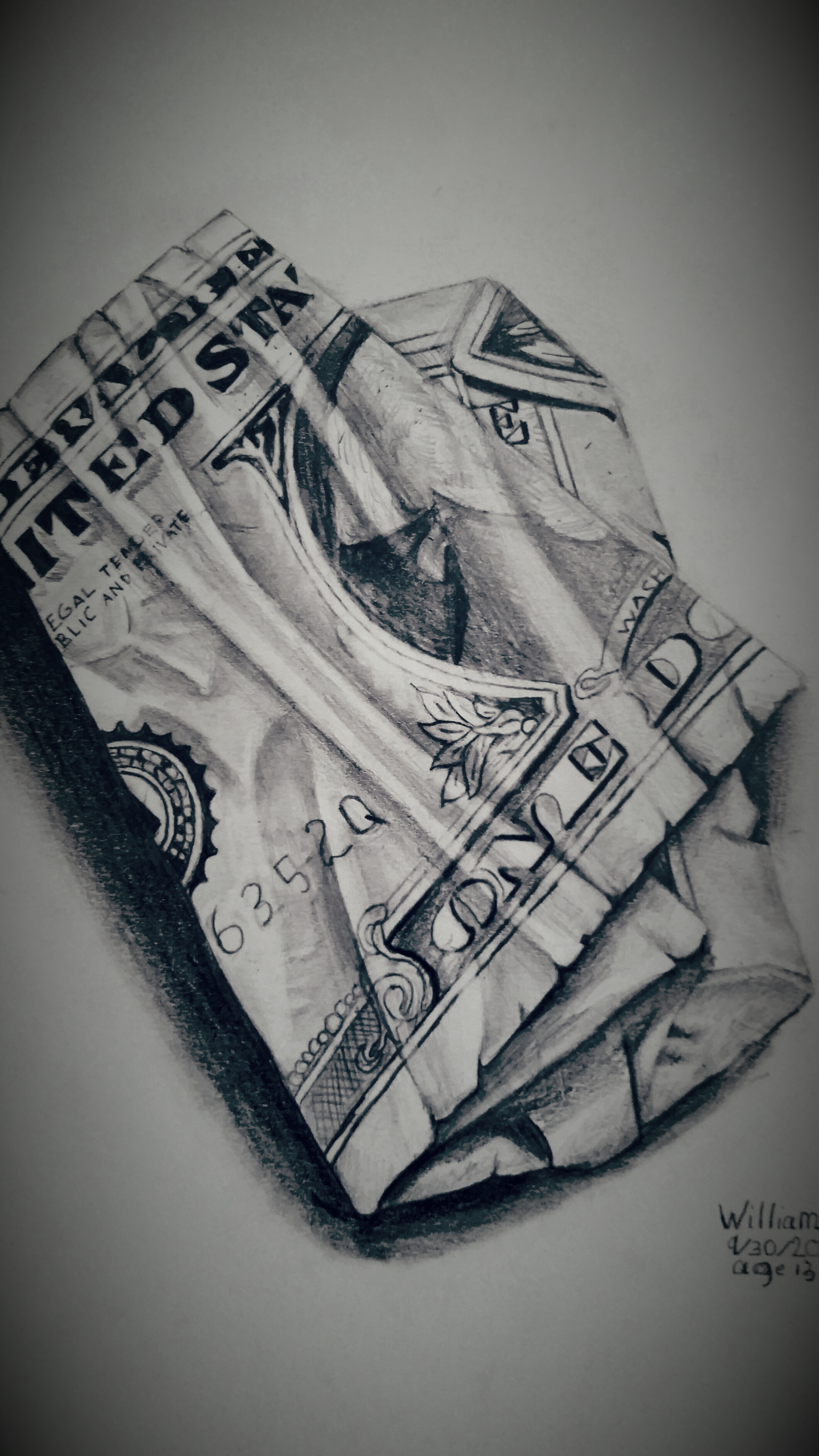 One dollar bill pencil drawing