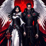 Black Winged female and male Angels in Dark clothe