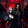 Black Winged female and male Angels in Dark clothe