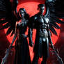 Black Winged female Angel and male Demon with dark