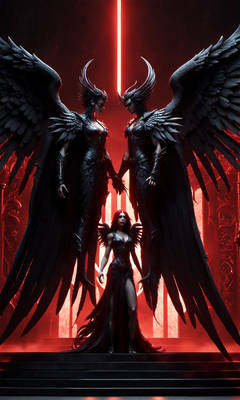 Black Winged female Angel and male Demon with dark