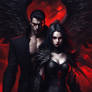 Black Winged female Angel and male Demon with dark