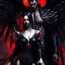 Black Winged female Angel and male Demon with dark