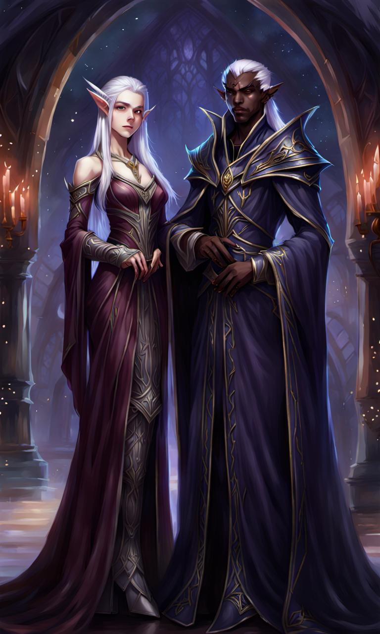 High Elf And Dark Elf In Gowns With A Fantasy Back by AlulaMystfang on ...