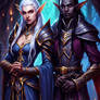 High Elf And Dark Elf In Gowns With A Fantasy Back