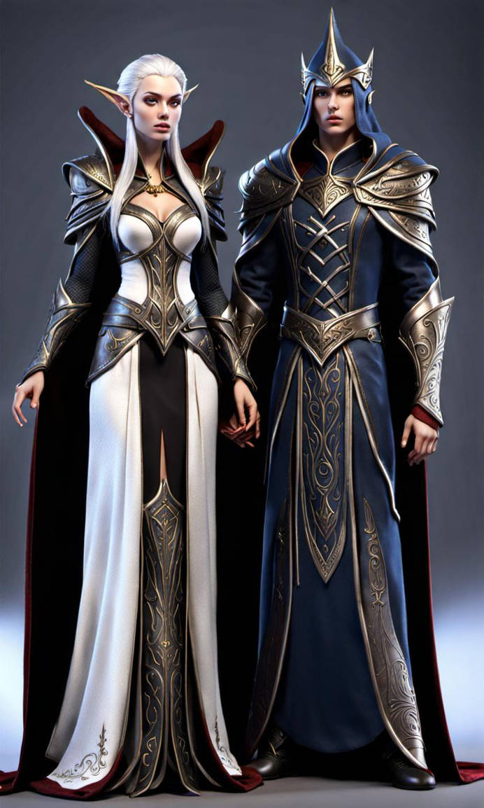 High Elf And Dark Elf In Gowns With A Fantasy Back by lildidaru on ...