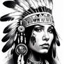 Native American Female Grayscale Tattoo With White