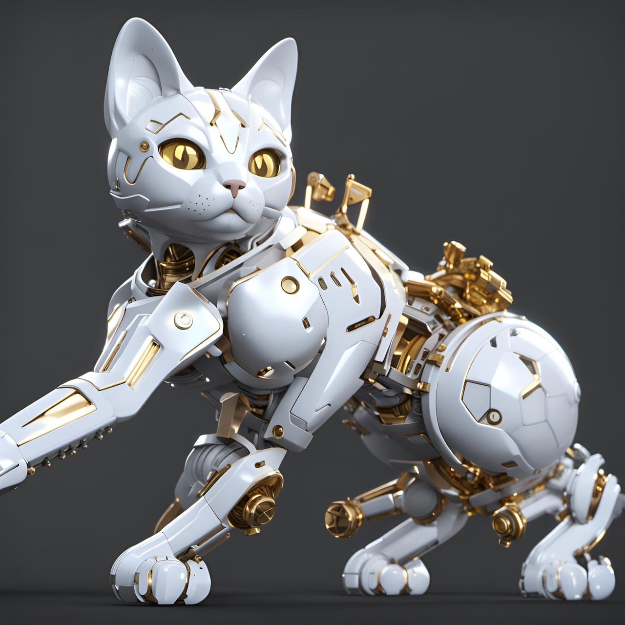 White + Gold robot cat by nobodyhere07 on DeviantArt