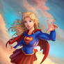 Super girl Flying over the Ocean