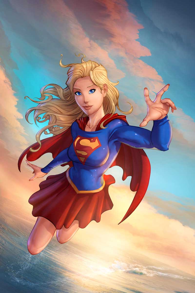 Super girl Flying over the Ocean