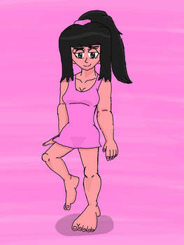 Amy in a pink dress