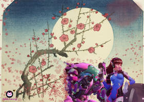 Dva Moon and Cherry blossoms asian art