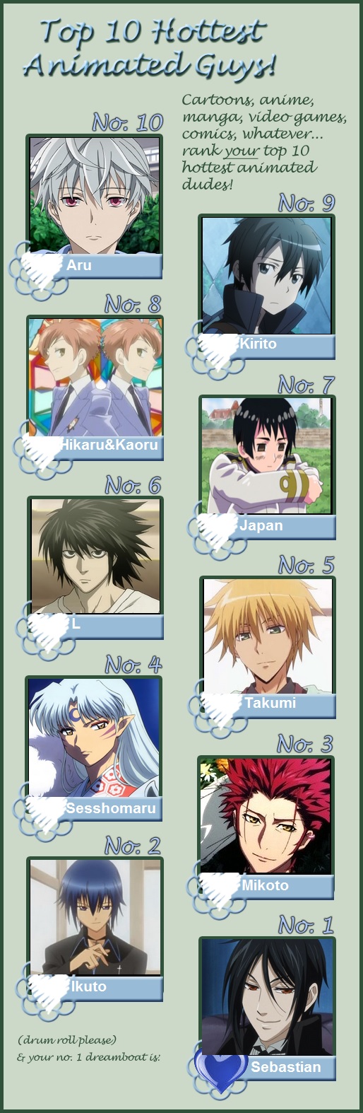 My top 10 hottest anime guys! by GangreengangsOtaku on DeviantArt